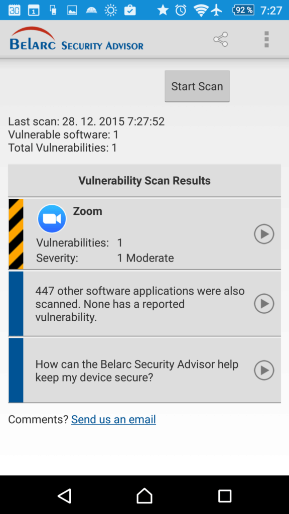 Belarc Security Advisor zjistil zranitelnou aplikaci
