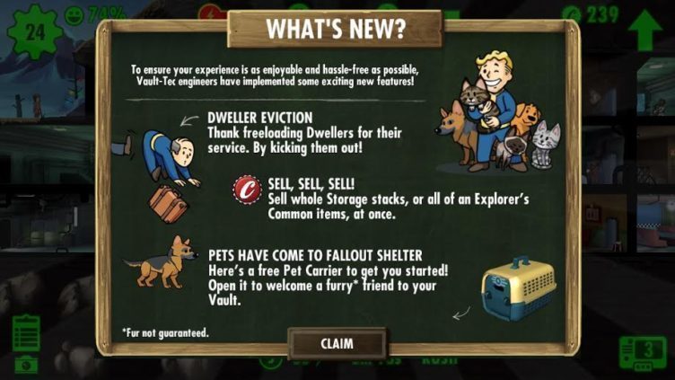 Fallout Shelter aktualizace Fallout Shelter aktualizace