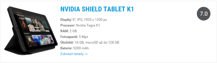 Nvidia Shield Tablet K1 - widget do katalogu