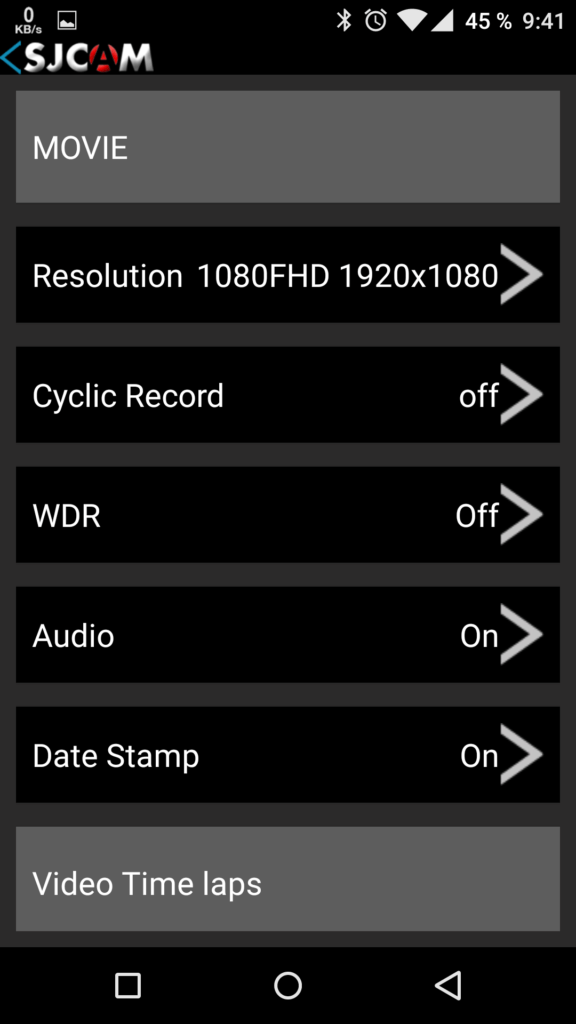 SJCAM HD aplikace screenshoty 3