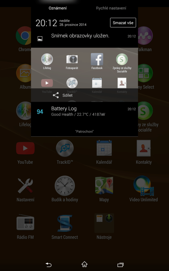Sony Xperia Z3 Tablet Compact prostředí systému Android 7