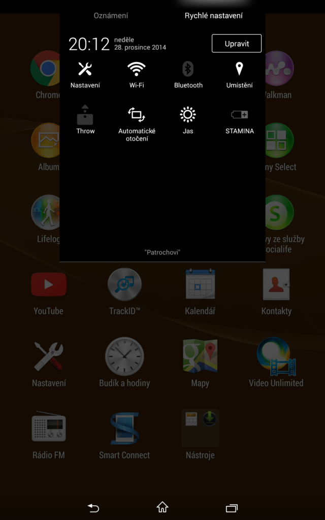 Sony Xperia Z3 Tablet Compact prostředí systému Android 8