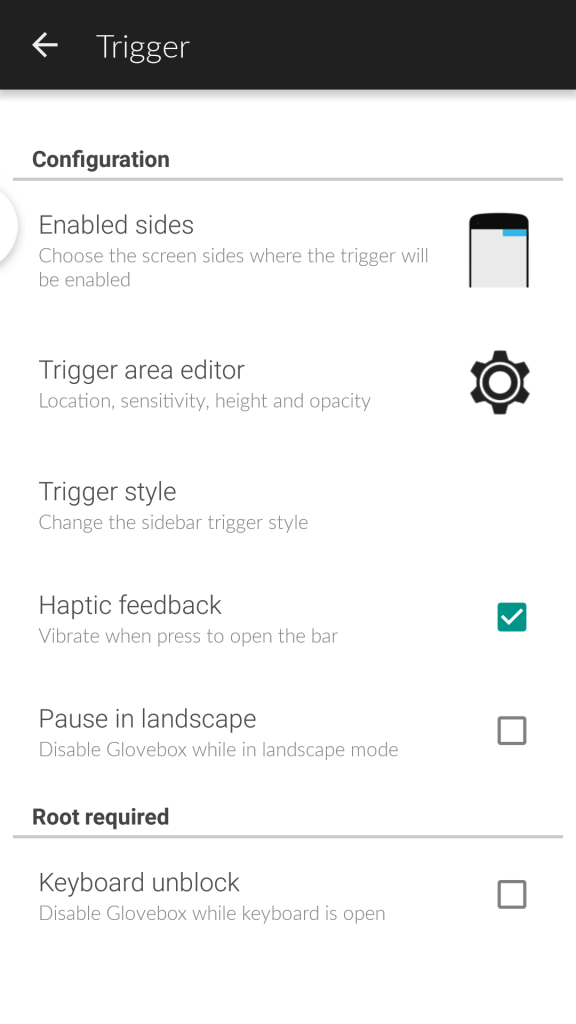 glovebox launcher android aplikace nastavení 1
