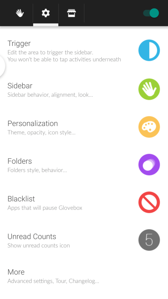 glovebox launcher android aplikace nastavení 3