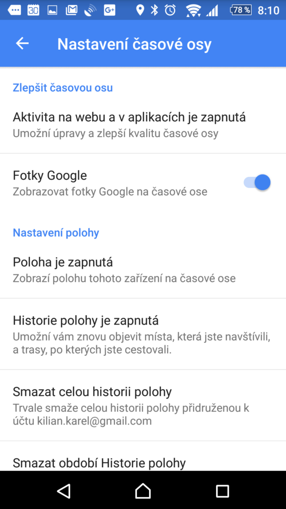 Nastavení časové osy
