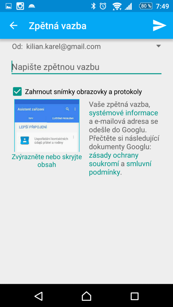 Odeslání zpětné vazby
