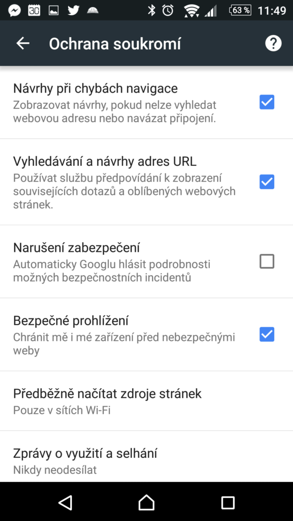Nastavení funkce Bezpečné prohlížení