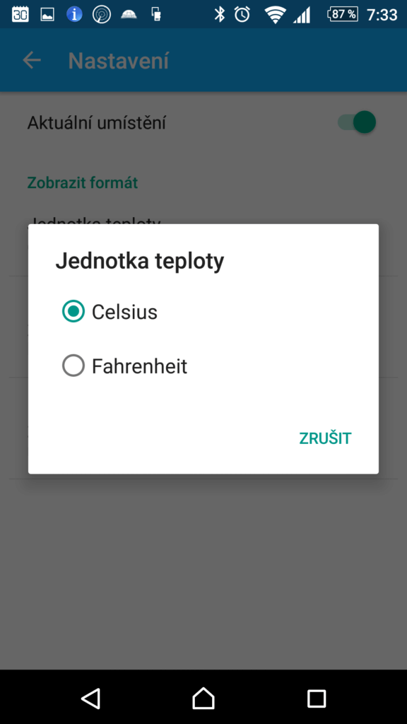 Nastavení teploty