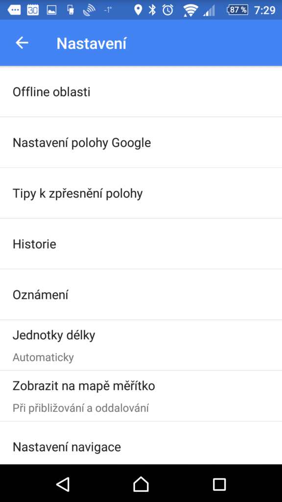 Nastavení aplikace Mapy Google