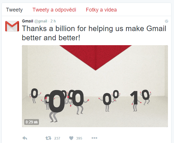 Miliarda uživatelů Gmailu - Twitter