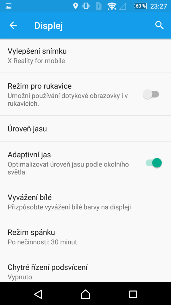 Sony Xperia Z5 Premium nastavení displeje