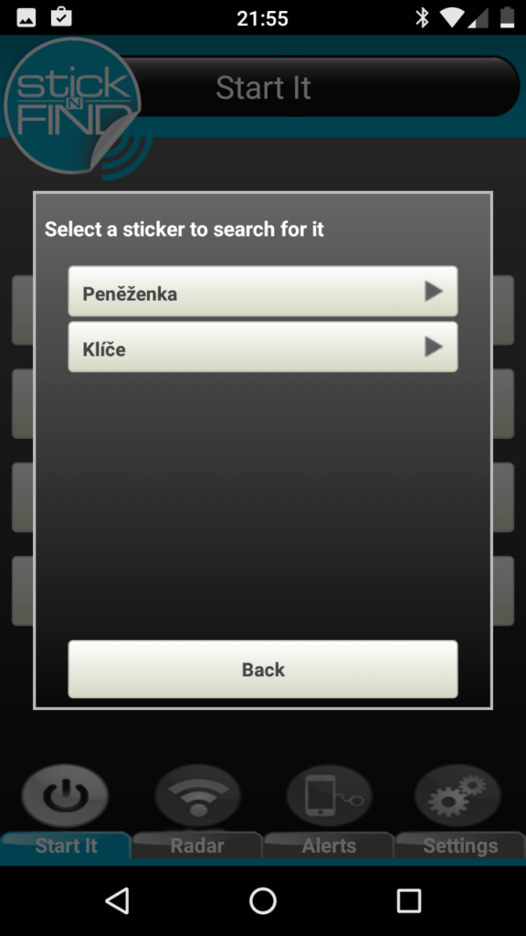 StickNFind hledání štítků výběr