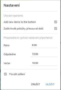 Centrální nastavení ve webové verzi