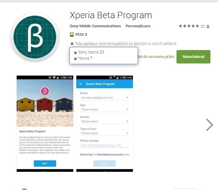 Xperia Beta program v Česku není dostupný