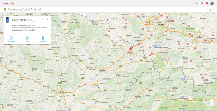 Nalezení odcizeného/ztraceného telefonu aplikací Správce zařízení Google