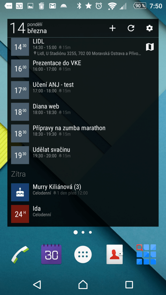 Widget agendy Business Calendar 2