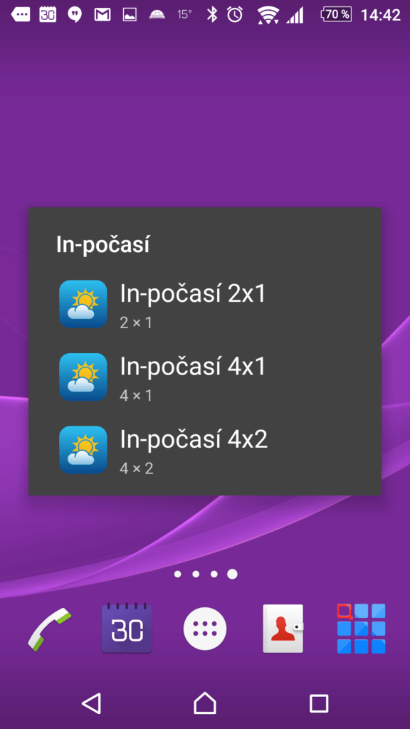 Nabídka widgetů In-Počasí
