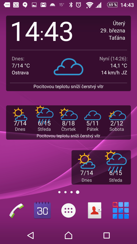 Trojice widgetů In-Počasí