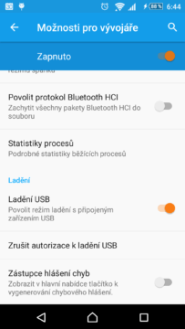 Povolení ladění USB