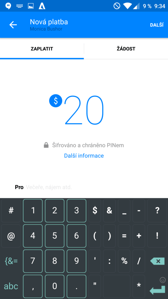 Facebook Messenger platby 1