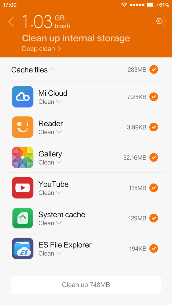 Xiaomi Mi4S integrovaný čistič úložiště