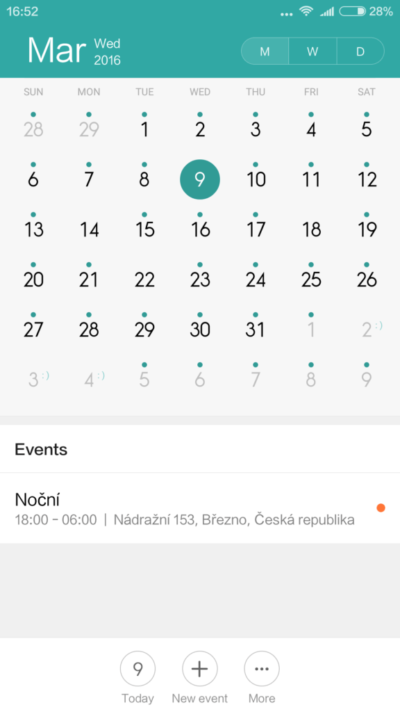 Xiaomi Mi4S kalendář