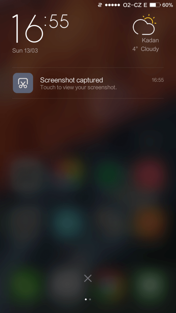 Xiaomi Mi4S stažená roletka s notifikací