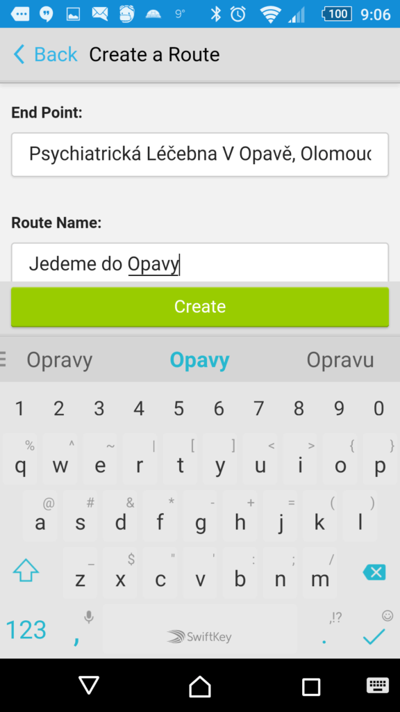 Zadání názvu trasy