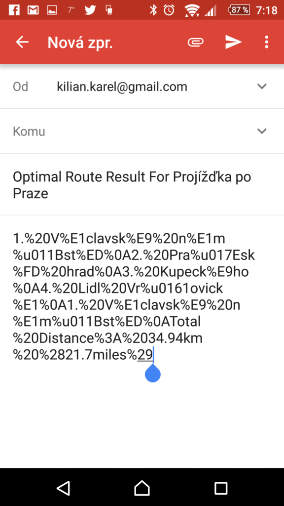Odeslání bodů mailem
