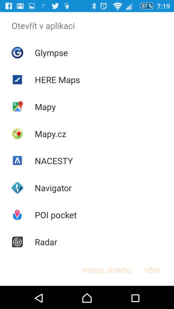 Otevření bodu v navigaci