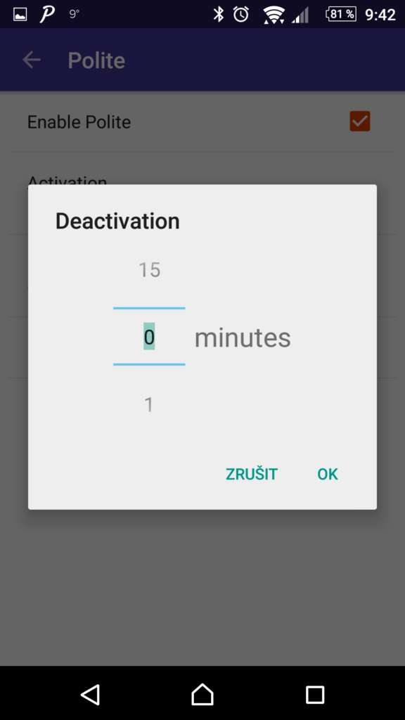 Zpoždění pro deaktivaci pravidla
