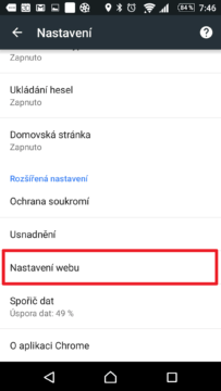 Sekce Nastavení webu