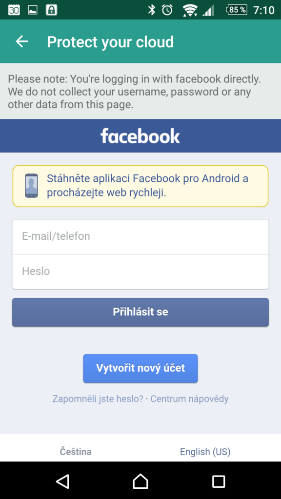 Zadání přihlašovacích údajů