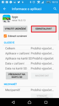 Odinstalace aplikace