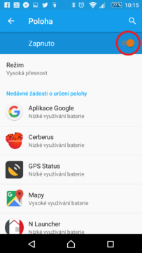 Vypnutí GPS