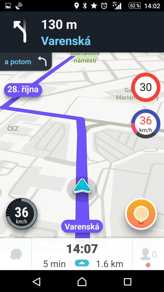 Nejvyšší rychlost před křižovatkou: chybně