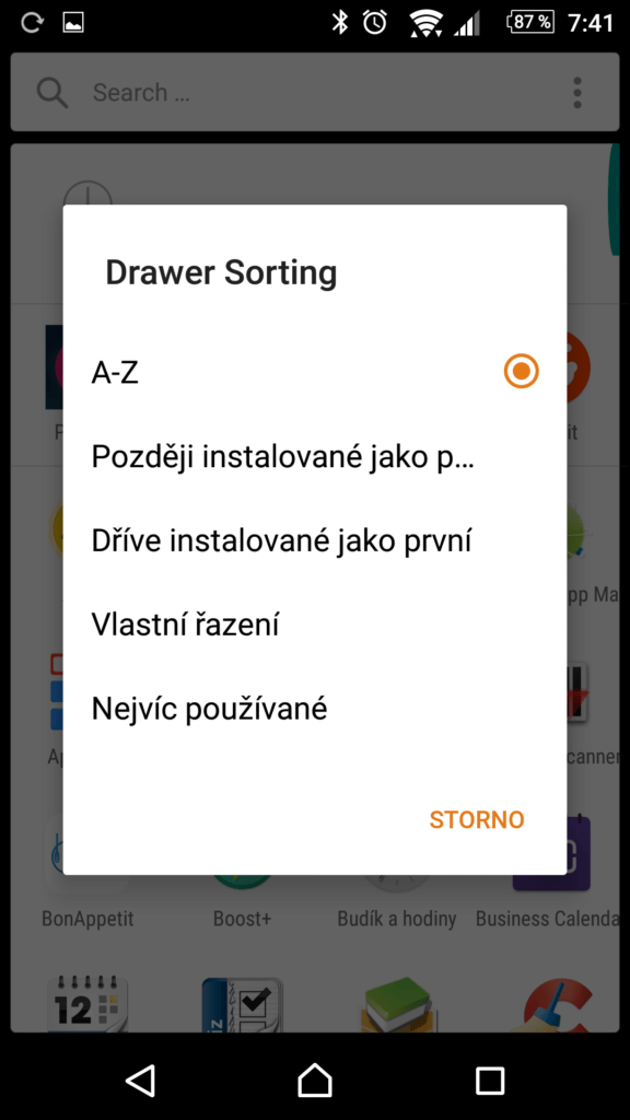 Možnosti řazení ikon