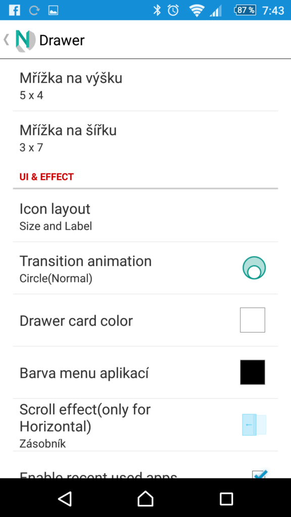 Nastavení seznamu aplikací