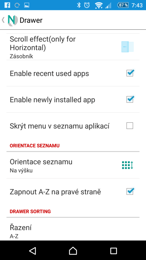 Nastavení seznamu aplikací