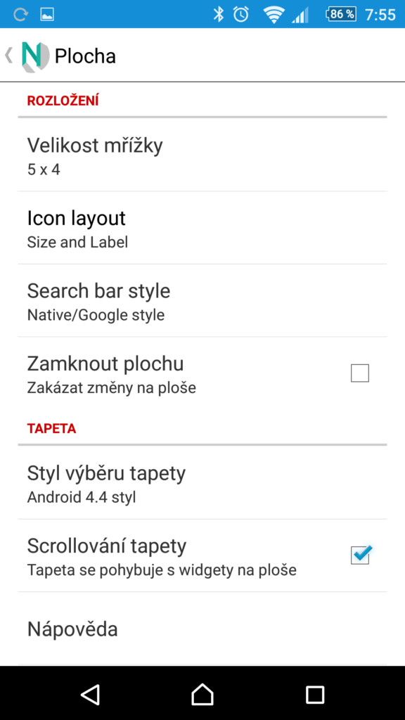 Nastavení plochy