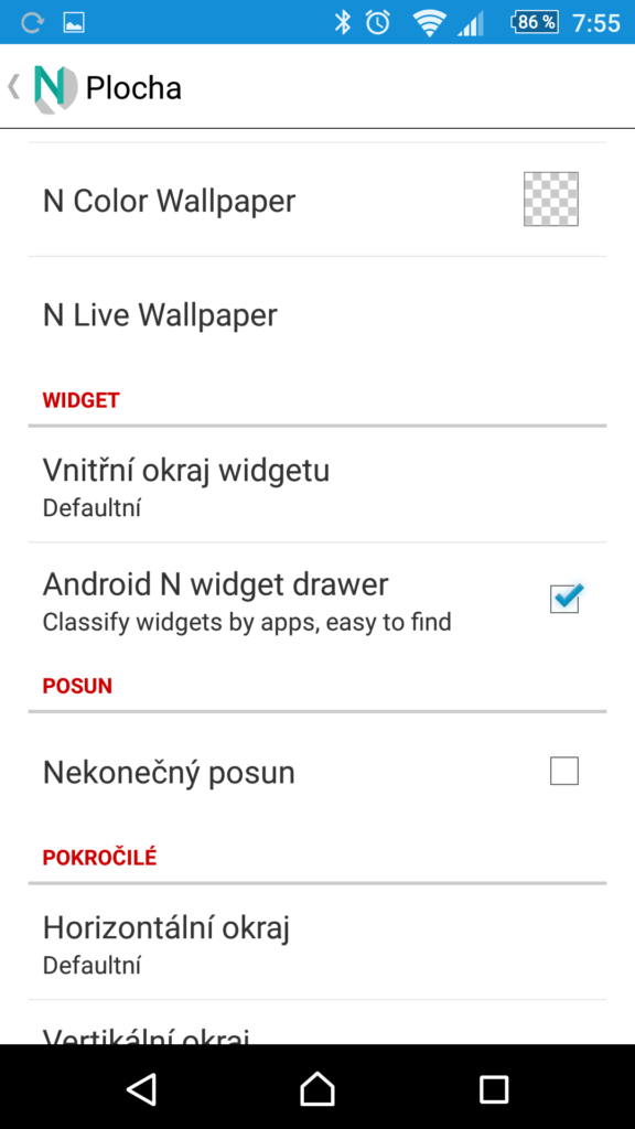 Nastavení plochy