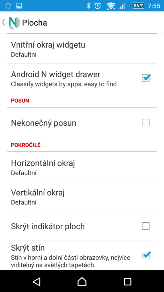 Nastavení plochy