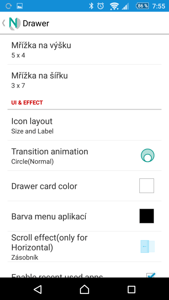 Nastavení seznamu aplikací