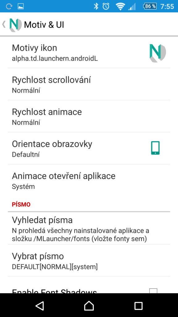 Nastavení motivu launcheru