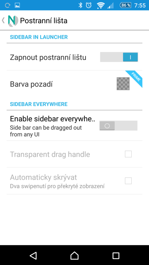 Nastavení postranního panelu