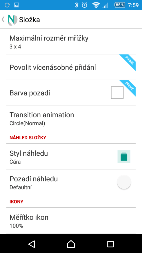 Nastavení složek