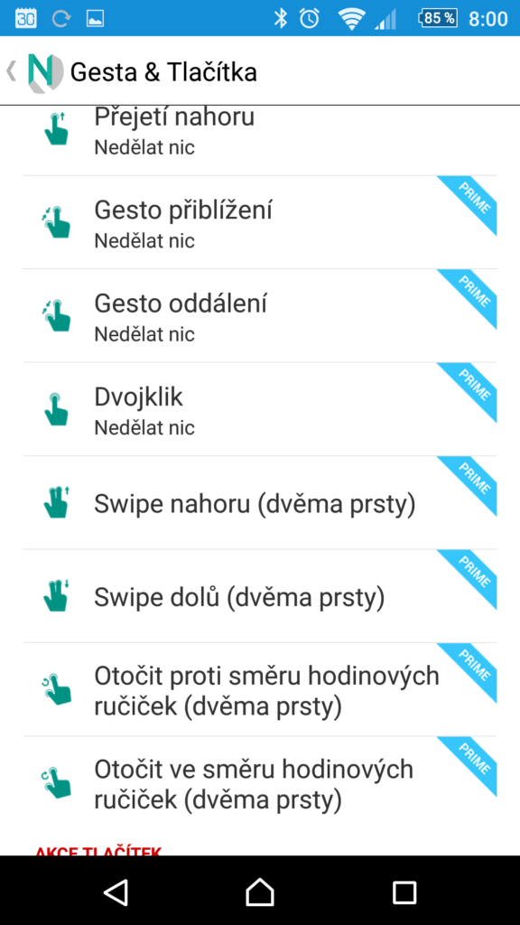 Nastavení gest a tlačítek