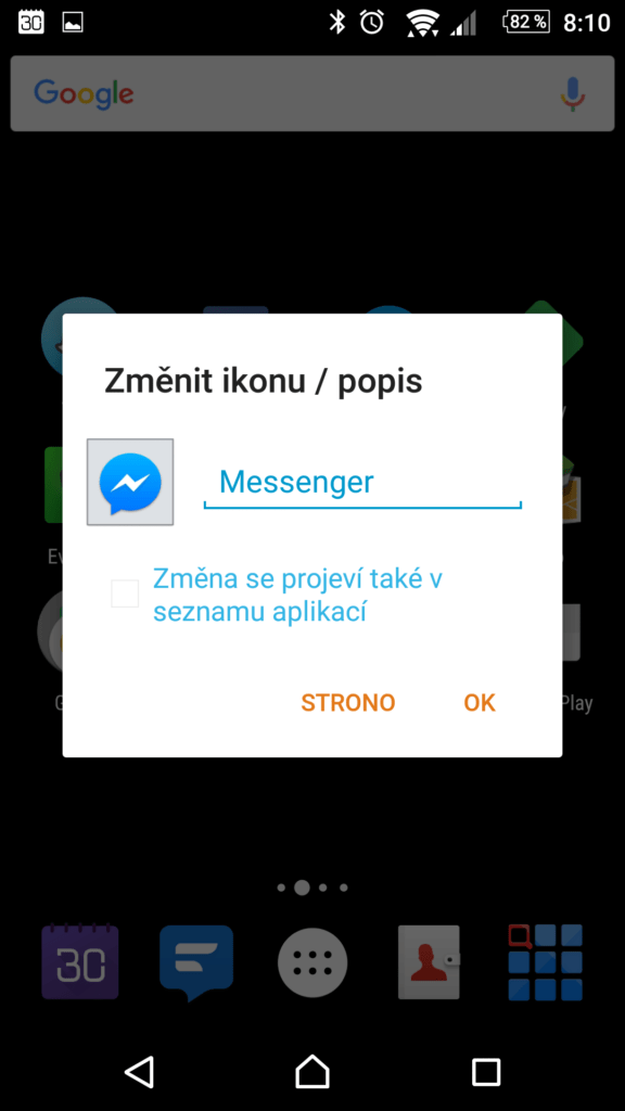 Změna ikony a popisku
