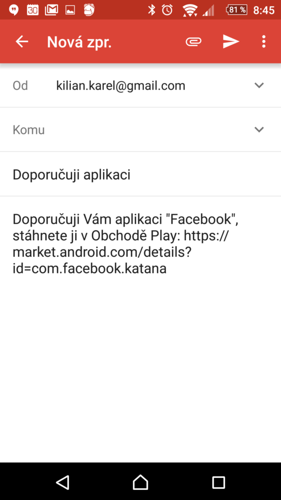 Sdílení odkazu na aplikaci