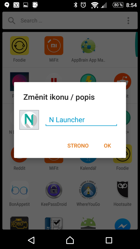 Změna ikony a popisku